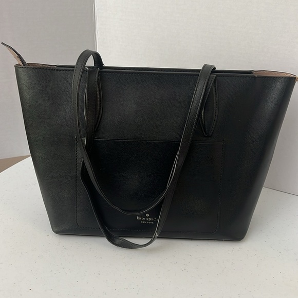 Kate Spade New York Adel Black Leather Tote Shoulder Bag Purse Zip Top - Picture 12 of 16